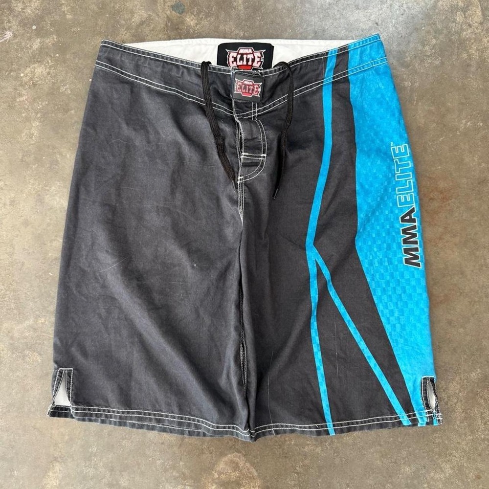 MMA Elite Vintage Y2K Fight Shorts Mens Medium Gray Blue Checkered MMA Core M
